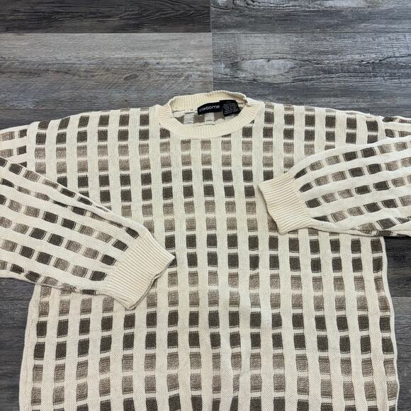Vintage 90s Claiborne Cream Mens XL Geometric Knit Crewneck‎ Grandpa Sweater USA - Picture 1 of 10